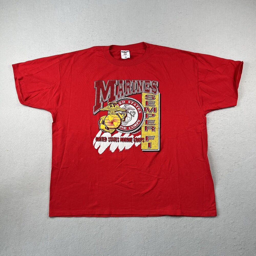 Vintage Y2K United Stated Marine Corp USMC Semper Fi Shirt‎ Men's 2XL Red